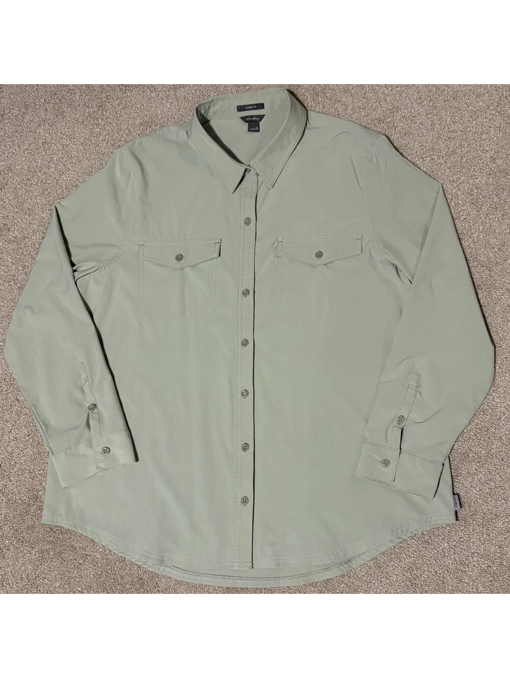 Eddie Bauer Mens XL Long Sleeve Button Up Performance Tech Stretch Shirt Green
